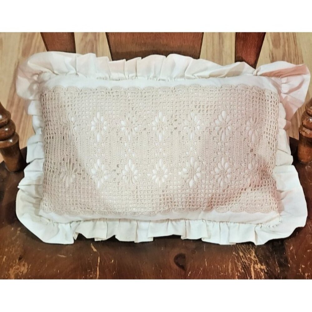 Vintage handmade crochet dollie pillow, boho grannycore,cottagecore decorative